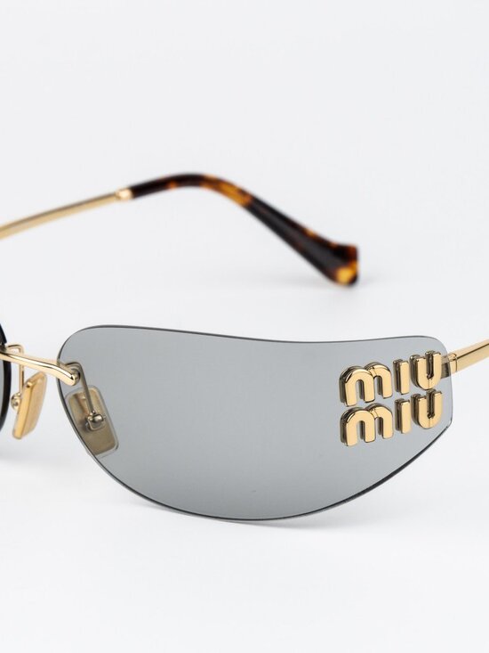Miu Miu Women Sunglasses Gold Grey Rectangle Rimless MUA51S 5AK50K NEW AUTHENTIC